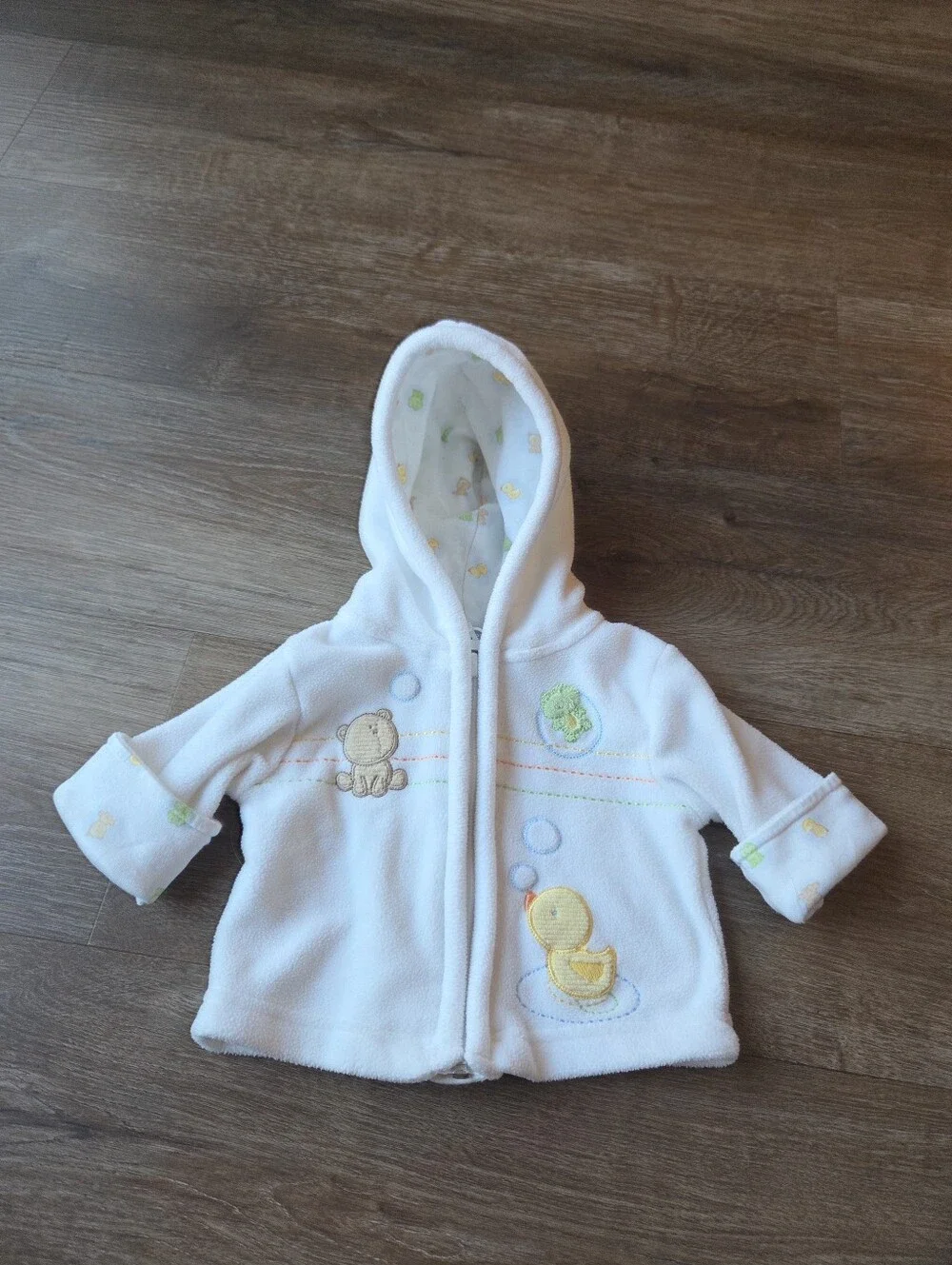 Vintage Carters Baby Boys White Fleece Hooded Jacket with Animal Appliques